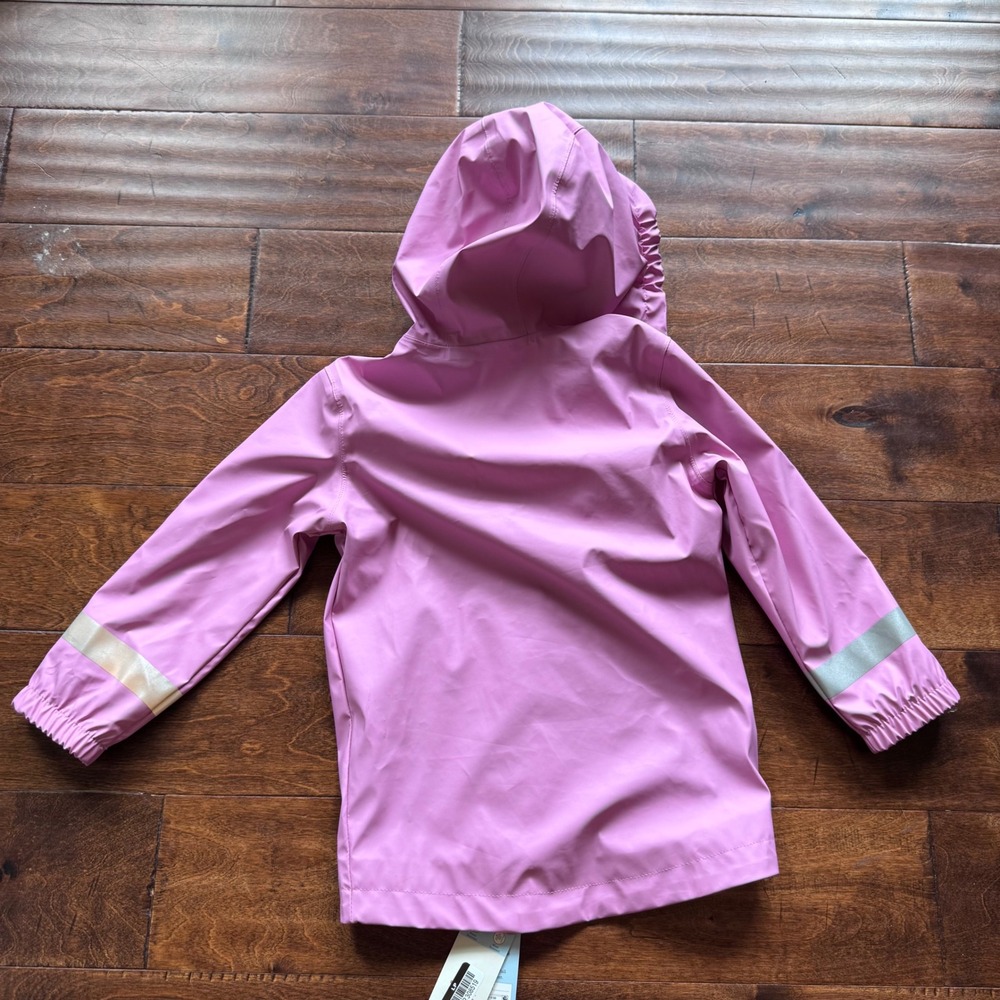 Cat & Jack Girls Pink Hooded Rain Jacket Water Resistant Reflective 5T NEW - Picture 10 of 10